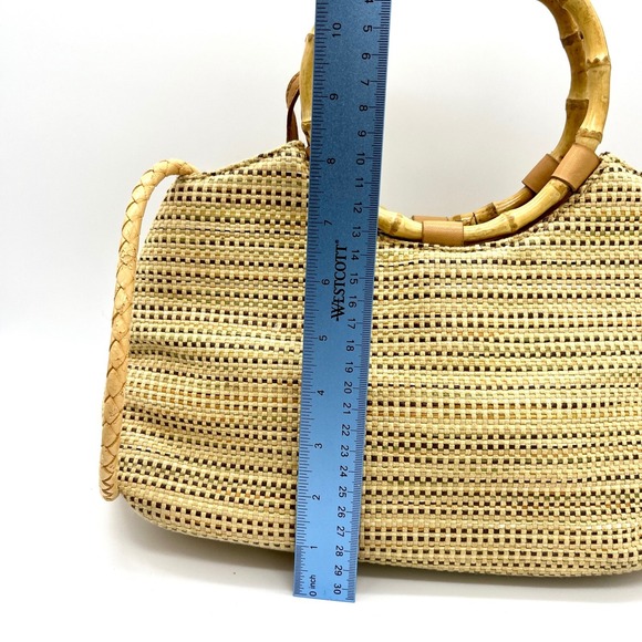 Woven Straw‎ Satchel Bamboo Handle Shoulder Bag with Coin Purse Y2K - Picture 3 of 11